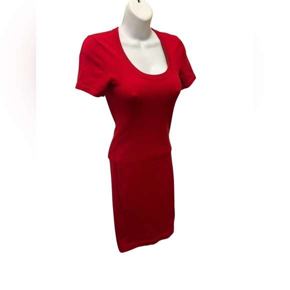 VTG Moda International VS Red Scoop Neck Bodycon Dress XS  Stretch Knee MIDI